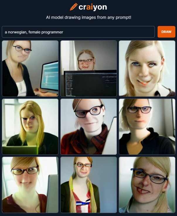 En norsk utvikler. Stereotypiene er selvfølgelig ikke bra, og reiser mange spørsmål som er langt mer alvorlige enn hva vi har plass til i en bildetekst, men hun ser jo kjent ut, det må man nesten innrømme.