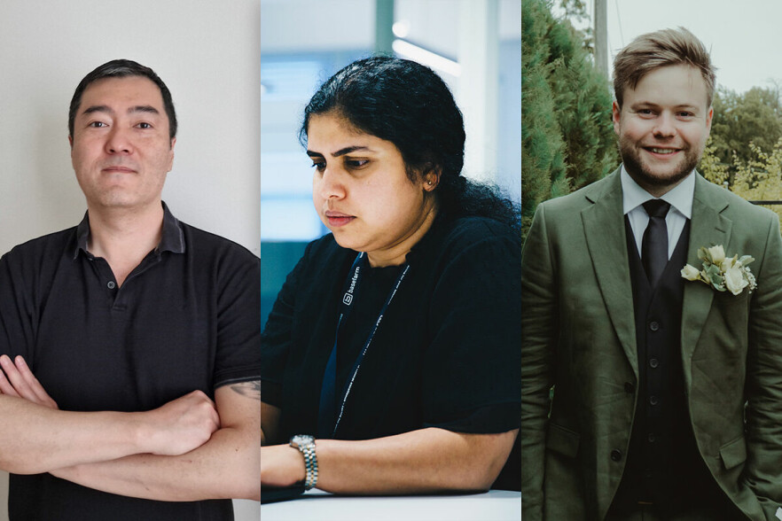 Patrick Mishima, Akhila Kamal og Ruben Hallanger er nye utviklere hos Basefarm.