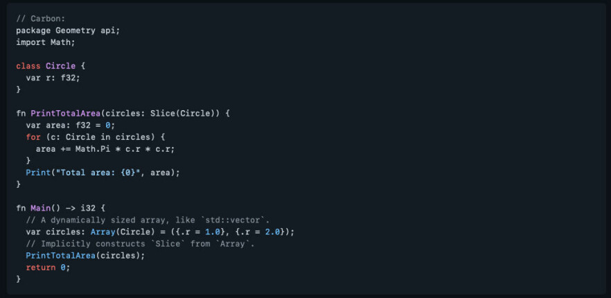 Programmeringsspråket Carbon er bygget for å skape en skånsom læringskurve for C++-utviklere. 📸: Skjermdump/Carbon(GitHub)