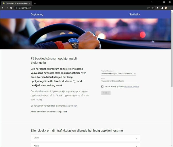 Sånn ser forsida til oppkjoring.com ut.