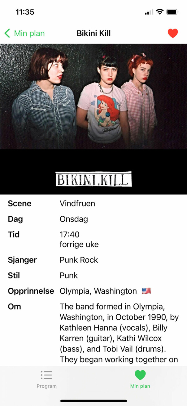 Skjermbilde fra FestivalGuide.