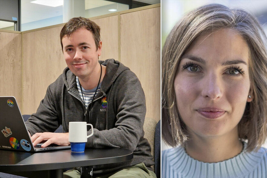 Gøran Berntsen i NAV og Stine Bakke-Haugseth i Mattilsynet tester for øyeblikket ut om Nais-plattformen kan brukes hos sistnevnte. 📸: Privat