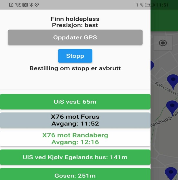 Løsningen som guttene laga gjør at du kan stoppe bussen virtuelt i Kolumbus sin kollektivapp. 📸Privat
