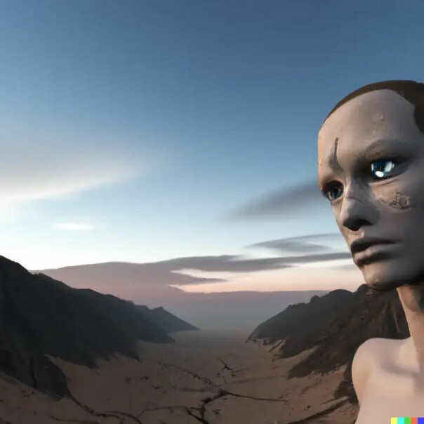 Må selvsagt til med et DALL-E bilde her. “Uncanny Valley”, DALL-E, openai.com
