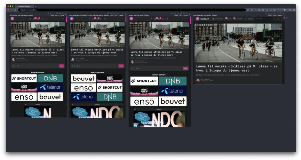 Nettleseren finner automatisk ut hvilke media queries/CSS-breakpoints du har på nettsiden, og viser deg hvordan nettsiden ser ut på ulike skjermstørrelser. Du kan selvfølgelig også manuelt velge å vise nettsiden på de mest kjente mobiltelefonskjermene.