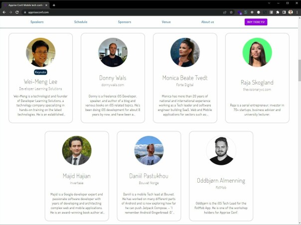 Her ser du noen av foredragsholderne som allerede er lista opp på appriseconf.com.