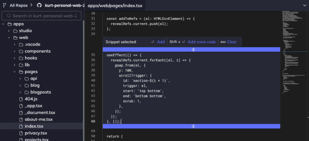 Kodesnutten du legger til i dokumentasjonen er automatisk synkronisert med git-repoet. Gjøres det endringer i koden, blir det