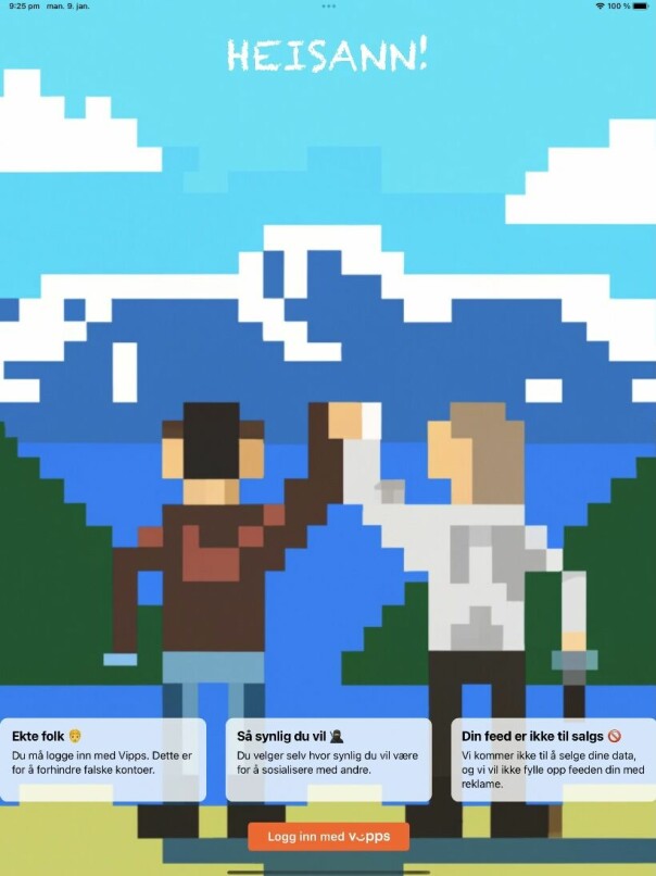 Slik ser det ut når du logger deg på Heisann-appen. 📸: Fluito AS