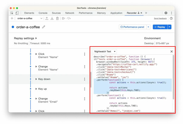 Chrome 110 DevTool Recorder