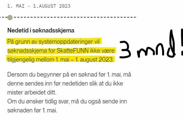 Skattefunn-søkere blir møtt med denne meldingen. 📸: Hanne Grydeland på LinkedIn