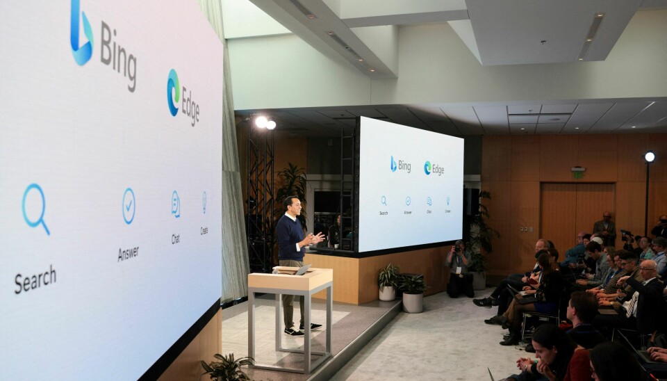 Yusuf Mehdi, 'Microsoft Corporate Vice President of Modern Life, Search, and Devices' intet mindre, da de viste fram ChatGPT/OpenAI-integrasjonen i Edge og Bing tidligere i år. 📸: Jason Redmond / AFP / NTB