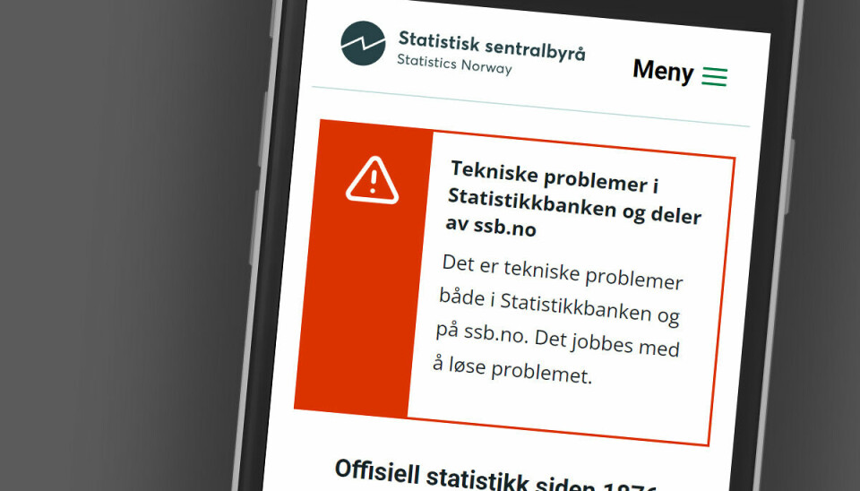 SSB og NSM ble begge angrepet - her fra SSB.no slik den fremstod i 10-tida tirsdag. 📸: Ole Petter Baugerød Stokke