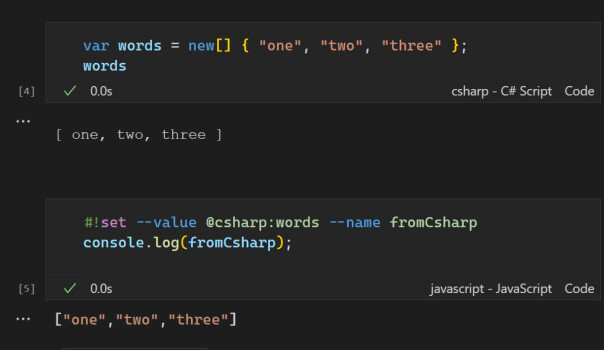 Eksempel på deling av variabler mellom to kodeblokker skrevet i for eksempel C# og JavaScript. 📸: Microsoft