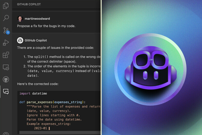 Innebygget AI-drevet chat i kodeeditoren er en av nyhetene i GitHub Copilot X. 📸: GitHub