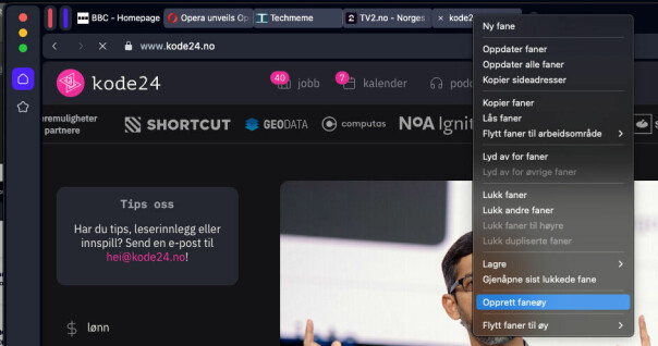 Nettsider kan plasseres automatisk i ulike fane-øyer, avhengig av hva nettsiden handler om.