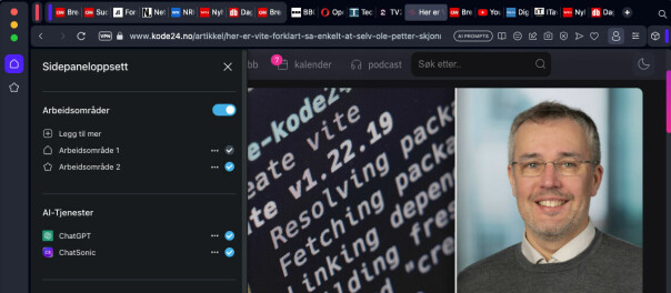 Sidemenyen i Opera One kan tilpasses, for eksempel ved å legge til flere knapper for å bytte mellom ulike arbeidsområder.