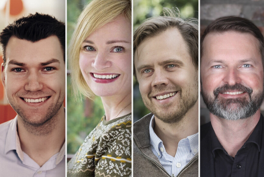 Haakon Bakker i Vipps, Gry Fjeldstad i RiksTV, Erlend Rosseland Stokke i Witted og Thomas Bærheim i Miles. 📸: Vipps/RiksTV/Witted/Miles