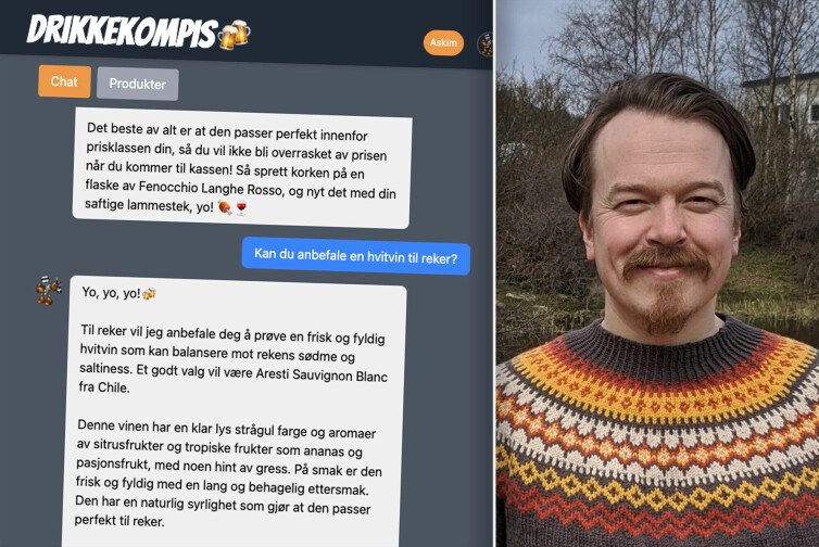 Erik Sagatuns Drikkekompis-app gir vin- og øltips som rap-tekster. 📸: Privat