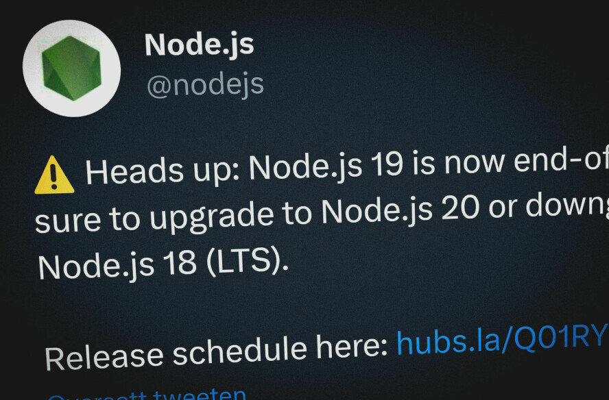Node.js 19 vil ikke lenger støttes. 📸: Ole Petter Baugerød Stokke