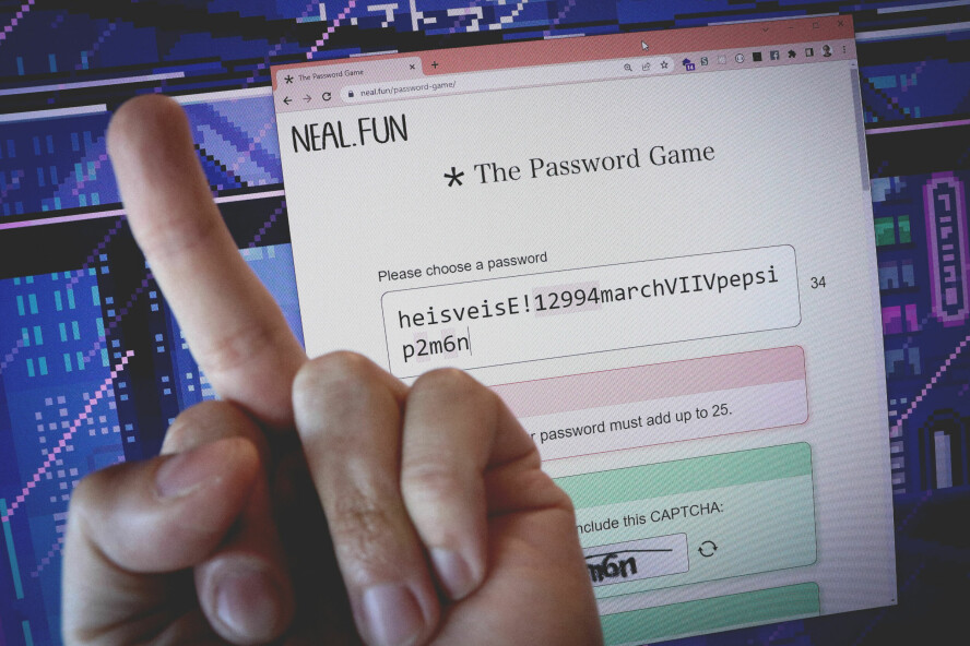 The Password Game ber deg lage et passord som møter helt dustete krav. Akkurat som alle andre tjenester, med andre ord. 📸: Ole Petter Baugerød Stokke