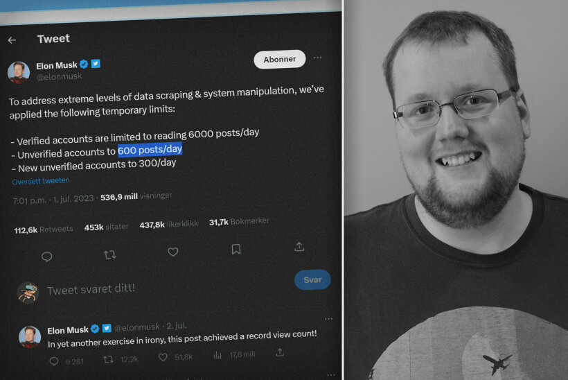 Elon Musk har sagt at gratis-Twitter-brukere ikke får lese så mye de vil lenger. Vegar Norman mener tida er inne for å heller lage sine egne mikroblogger og nettsider. 📸: Privat / kode24