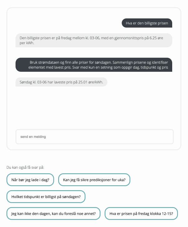 Kombinasjon av chat-grensesnitt og forhåndsdefinerte prompter