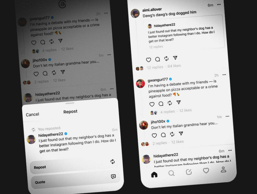 Sånn ser Metas nye Twitter-konkurrent Threads ut. Foreløpig får du ikke lasta ned appen i Norge. 📸: Meta / kode24