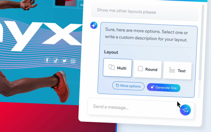Wix AI Site Generator bruker ChatGPT og Wix' egne AI-løsninger til å lage nettsider via en chat-funksjon. 📸: Wix/Youtube