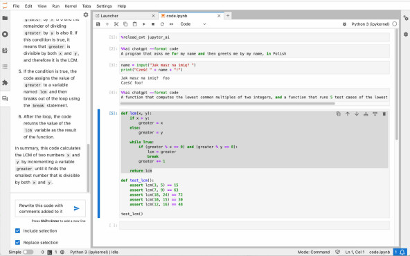 Med den magiske kommandoen %%ai kan du automatisk få generert kode i Jupyter-notisblokken. 📸: Project Jupyter
