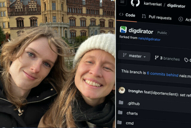 Eline Henriksen i Kartverket, her sammen med samboeren Kristine. 📸: Privat