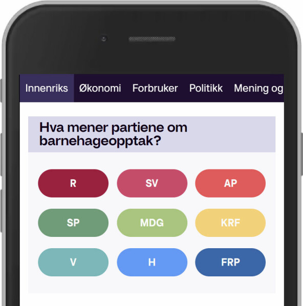 Sånn ser komponenten studentene har laga ut i en artikkel på tv2.no. Ved å trykke på knappene får man opp litt fakta, som hentes fra et Google-regneark journalistene bruker.
