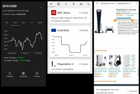 Når du har merket et tall eller en tekst på en nettside, kan AnyTracker følge med på om dette elementet på nettsiden endrer seg i fremtiden. 📸: AnyTracker