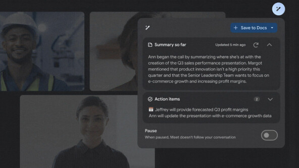Duet AI kan delta i videomøtene for deg, og sende deg en oppsummering etterpå. 📸: Google