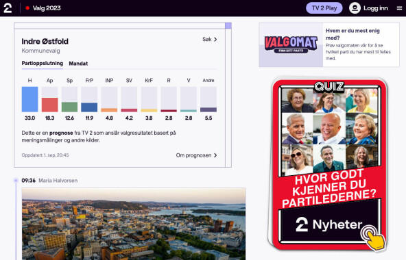 Livesenteret brukes blant annet til en egen nyhetsfeed for valget, med web components-moduler laget i Svelte.