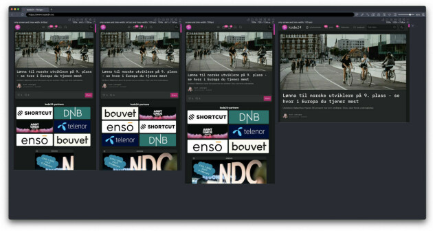 PolyPane finner automatisk ut hvilke media queries/CSS-breakpoints du har på nettsiden, og viser deg hvordan nettsiden ser ut på ulike skjermstørrelser.