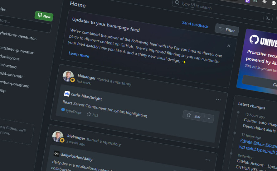 - Vi er her for å få arbeidet gjort, ikke engasjere oss i hva algoritmen din tror vi liker, skriver en GitHub-bruker om strømm-endringene.📸: Skjermdump