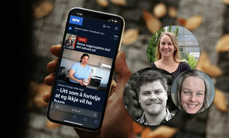 John Arne Skjervold Pedersen, Ingrid Grønlie Guren og Silje Rosvoll er på teamet som lager NRK.no. 📸: NRK