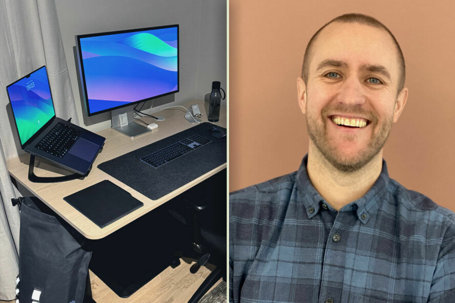 - Jeg er egentlig veldig happy med oppsettet jeg har i dag. Jeg jobber remote i Ålesund og reMarkable har sørget for at det er et godt ergonomisk arbeidsmiljø, forteller Casper Brekke om hjemmekontoret. 📸: Privat