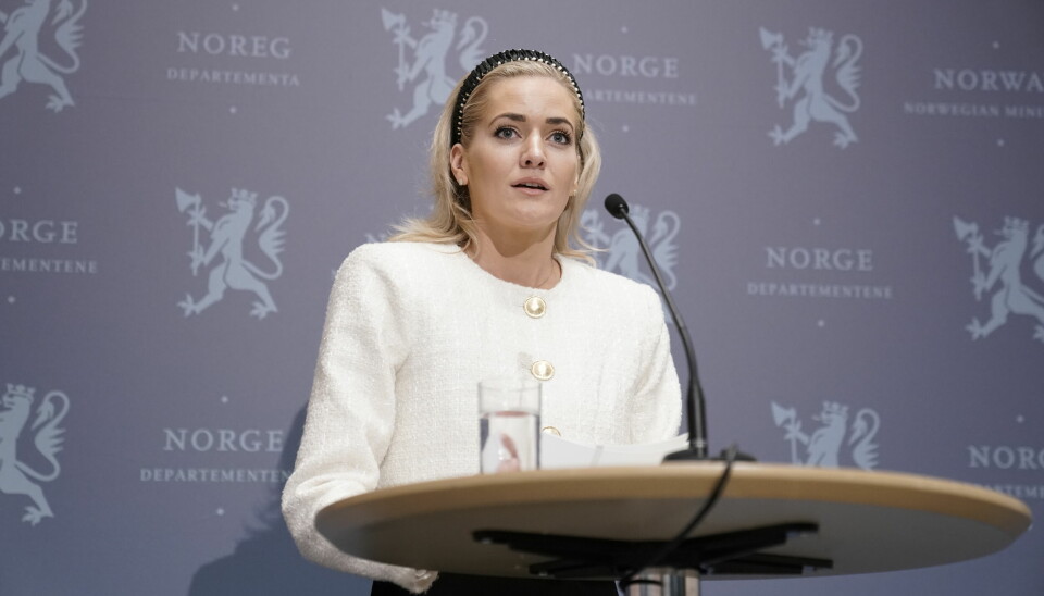 Justis- og beredskapsminister Emilie Enger Mehl på pressetreffet etter at NSM-direktør Sofie Nystrøm har bedt om å få fratre med umiddelbar virkning. 📸: Stian Lysberg Solum / NTB