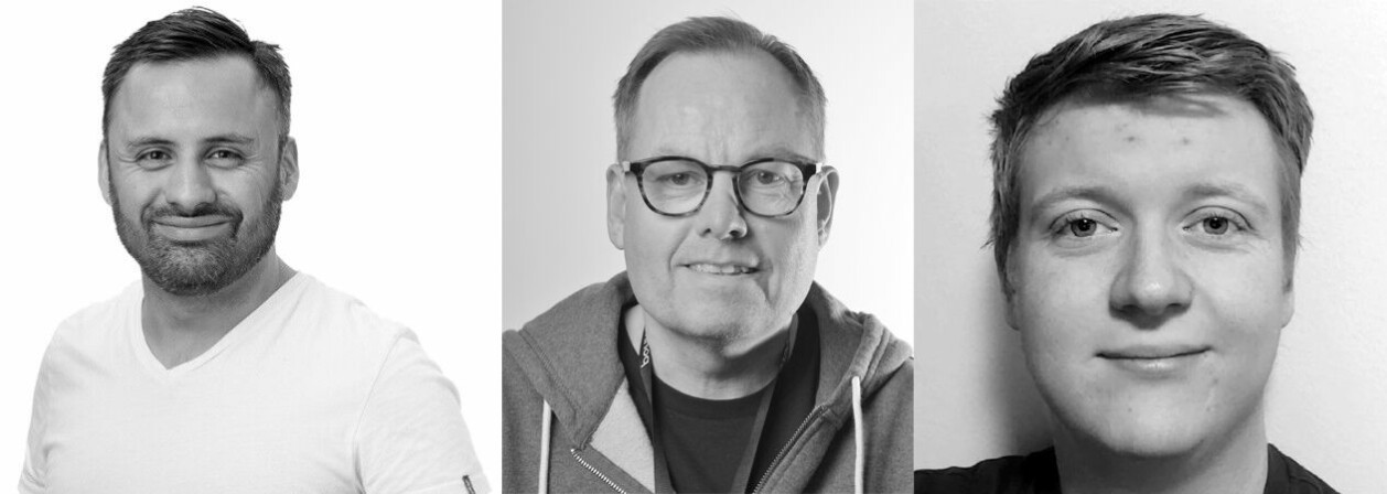 Johannes Dvorak Lagos, Knut Erik Hollund og Gustav Eikaas jobber som utviklere i Bouvet, og har sammen med Simen Sommerfeldt gått gjennom noen av teknologiene selskapet vil satse på i 2024. 📸: Bouvet