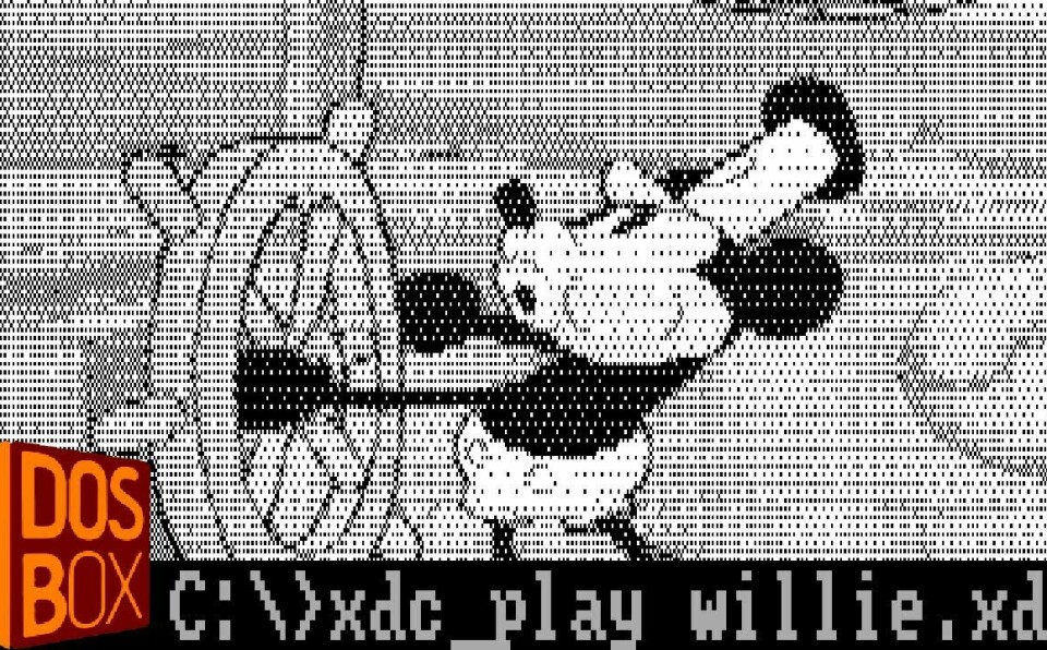 Steamboat Willie (1928), but it's an MS-DOS video file
