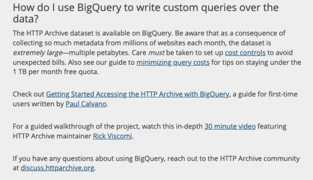 HTTP Archive har oppdatert nettsidene med en advarsel om at det kan bli dyrt å bruke arkivet deres hos Google BigQuery hvis du ikke vet hva du driver med.
