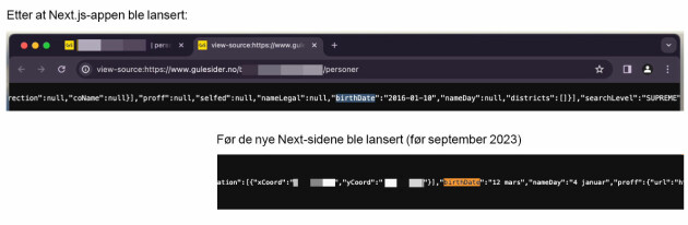 Hele fødselsdatoen var ikke med i kildekoden før Next.js-sidene ble lansert i september i fjor.