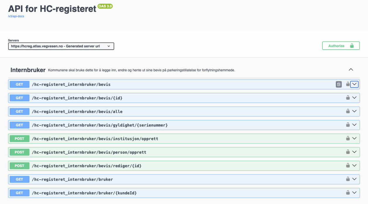 Vegvesenets API har dokumentasjon i Swagger.