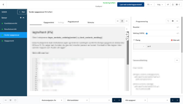 'Programkoden blir skrevet direkte inn i en tekstboks i Inspera med et minimalt nivå av syntaksutheving og farger som likner Notepad.'