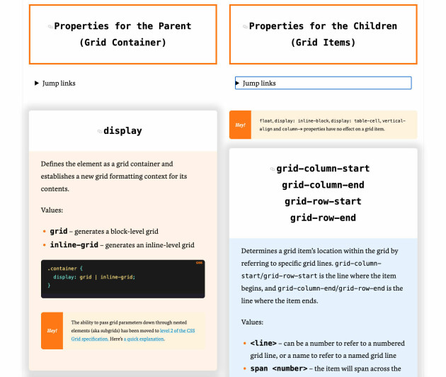 CSS-Tricks hadde de beste guidene til grid og flexbox, og har det kanskje fortsatt.