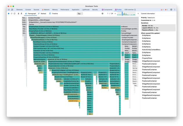 React Developer Tools (bildet) kan også brukes til å avsløre ikke-optimal kode, men ganske mye mer uoversiktlig enn Million Lint. 📸: Million.js