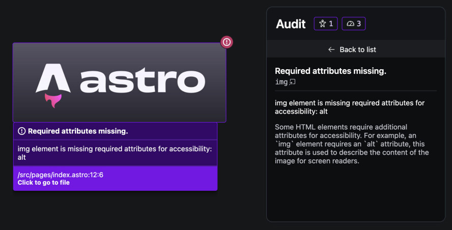 Slik ser det nye Dev Audit UI-panelet ut. 📸: Astro