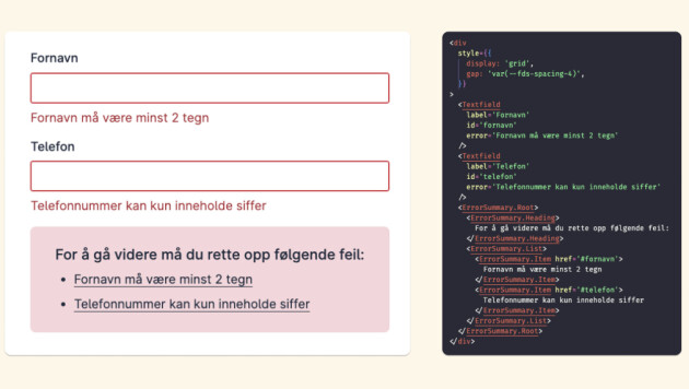 En av de mange UI-komponentene i komponentbiblioteket. Komponentene kan styles etter behov med 'design tokens' som beskriver farger, typografi, og så videre. 📸: Digdir