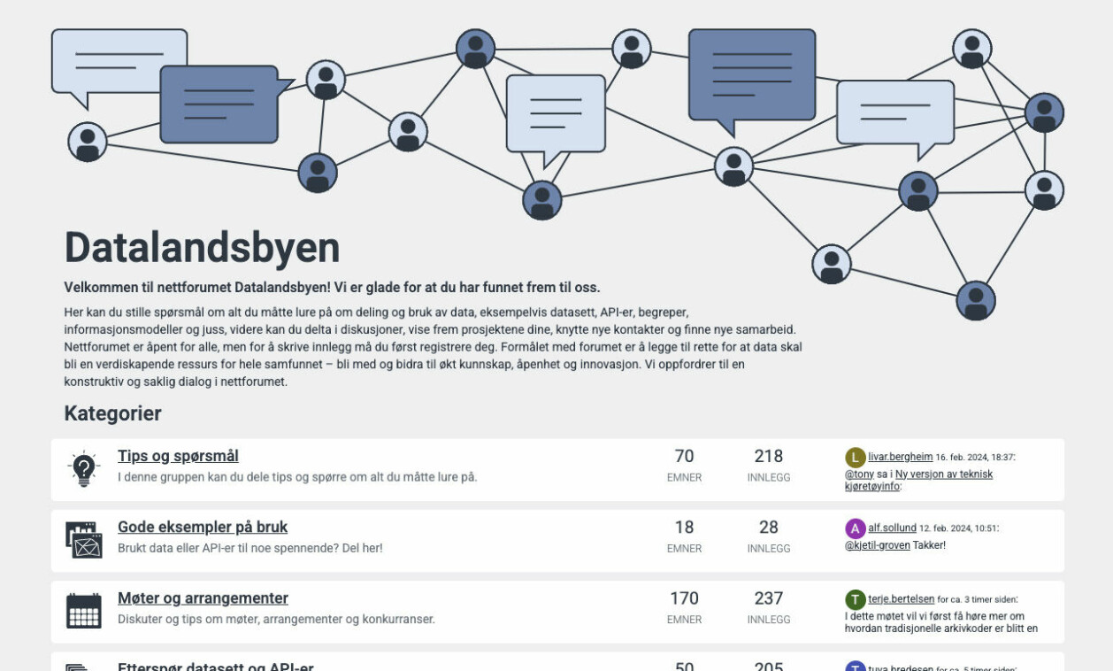 I Datalandsbyen diskuteres alt fra hvordan API-er og datasett kan brukes til deling av smarte løsninger utviklere har laget.
